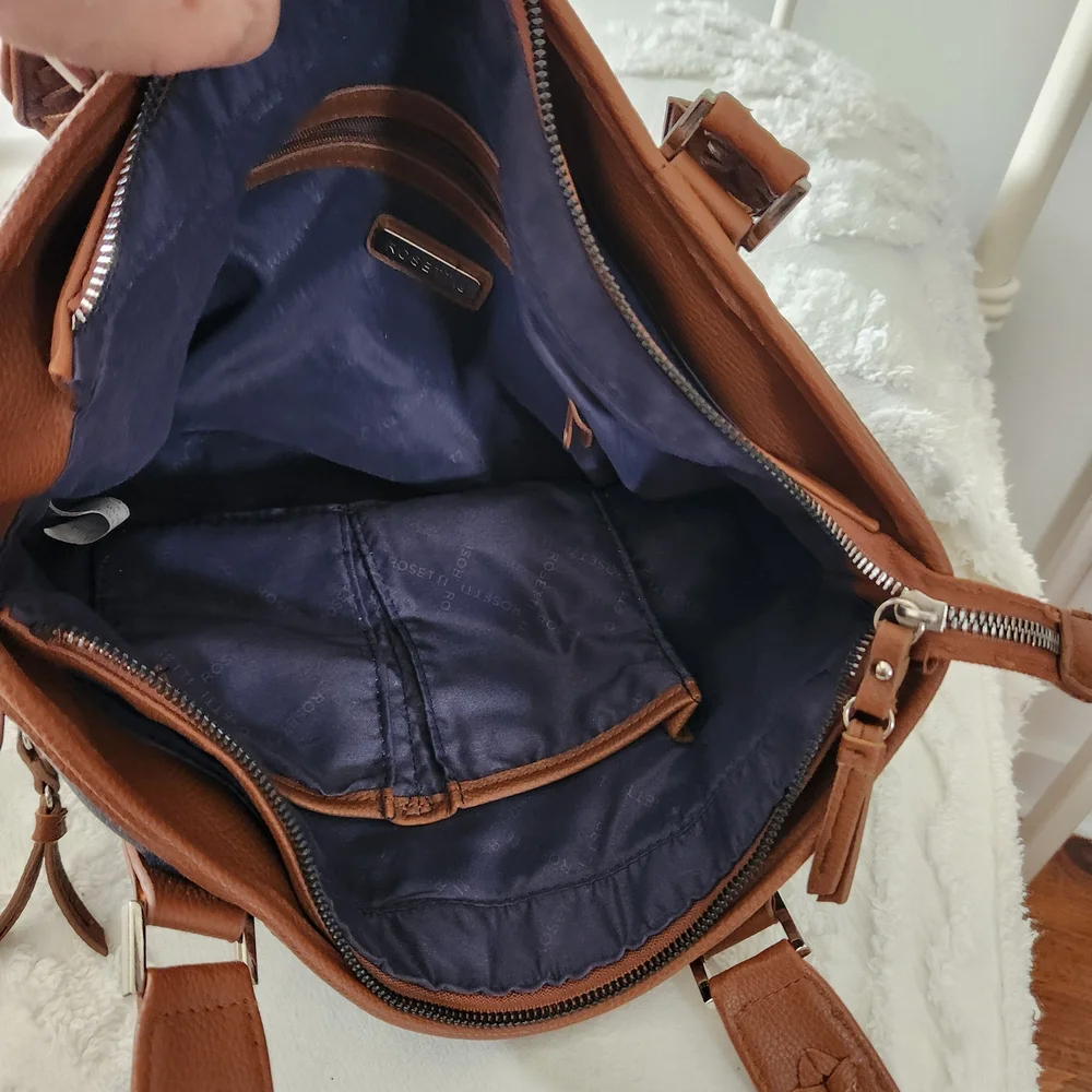Rosetti Navy and Brown Two-Tone Messenger Tote Lots Of Pockets